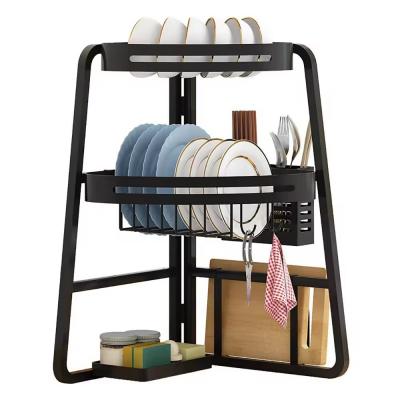 Hot sell foldable tripod kitchen sink dish drying rack corner storage holder countertop Sink Storage folding bowl tools rack