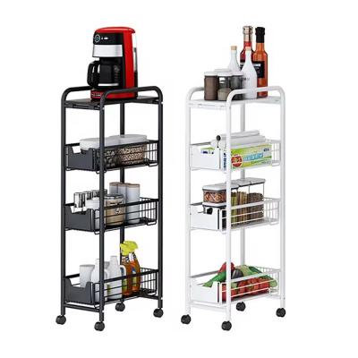 PYJ style multi-layer wrought iron movable storage kitchen refrigerator gap Kitchen Vegetable Trolley floor movable storage rack